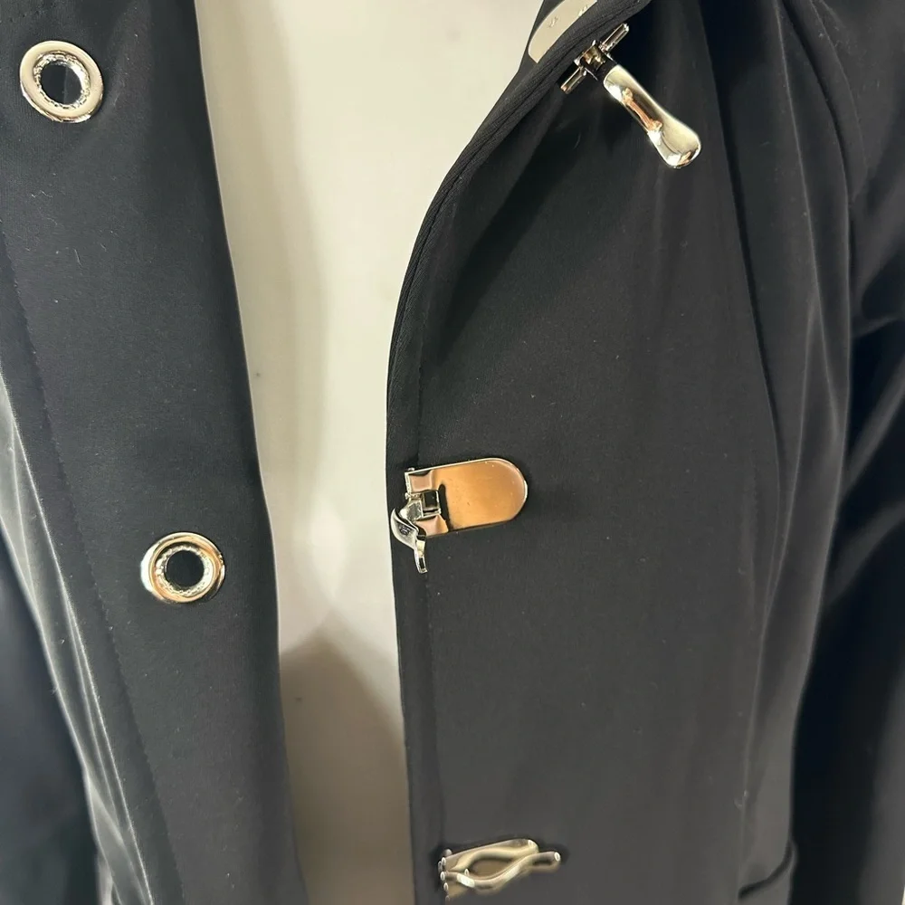 London Fog Hooded Rain Black Coat Toggle Button Removable Hood Size Petite Small